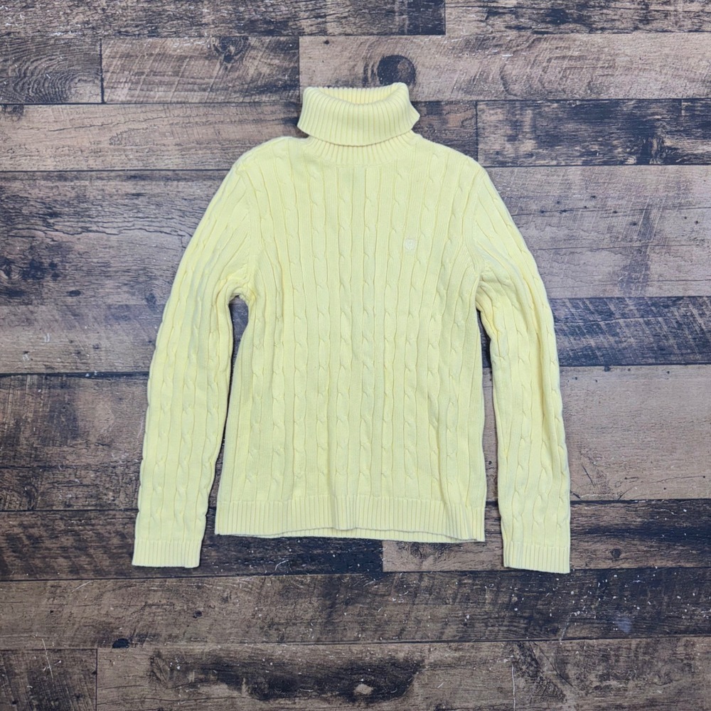 Chaps Classics Womens Yellow Cable Knit Turtleneck Sweater Size‎ L 100 Cotton